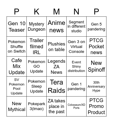 Pokemon Presents 2025 Bingo Card