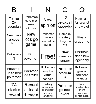 POKEMON PRESENTO Bingo Card