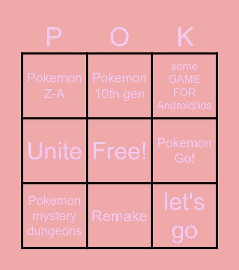 Pokemon Presents Bingo Card