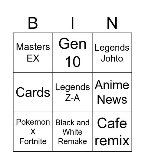 Untitled Bingo Card