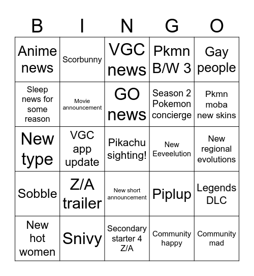 pokemon Bingo Card