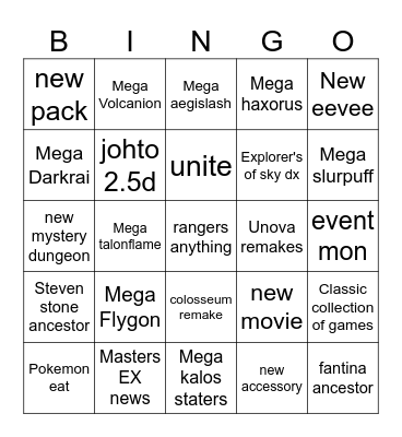 Pokemon Direct Bingo Card