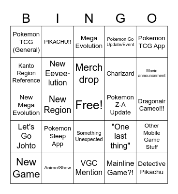 Pokemon Bingo Card