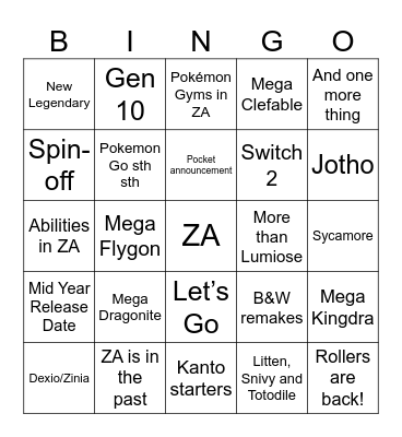 Pokemon Presents 2025 Bingo Card