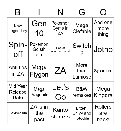 Pokemon Presents 2025 Bingo Card