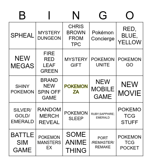 Pokemon Day Bingo Card