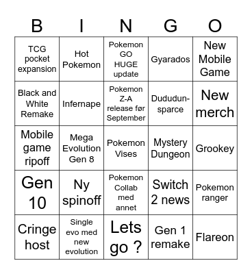 Pokemon Livestream Bingo Card