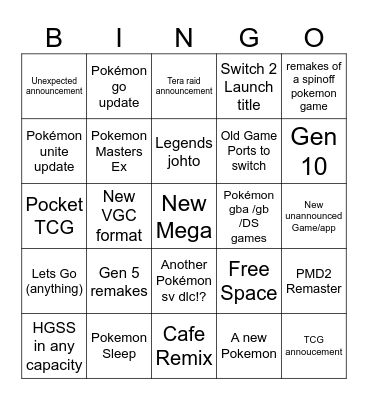 Pokémon day 2024 Bingo Card
