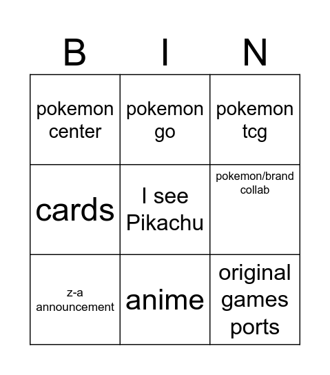 Untitled Bingo Card