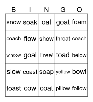 OA, OE & OW Bingo Card