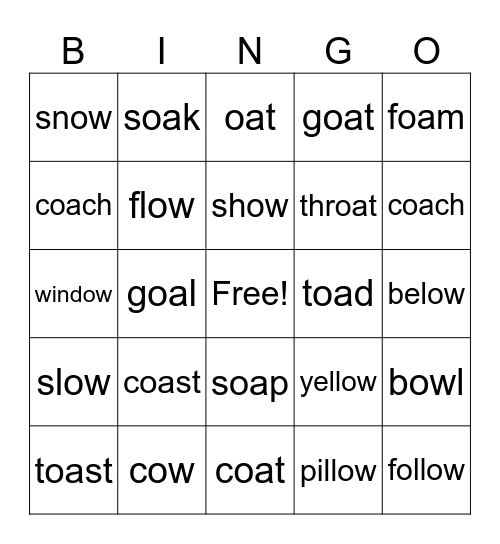 OA, OE & OW Bingo Card