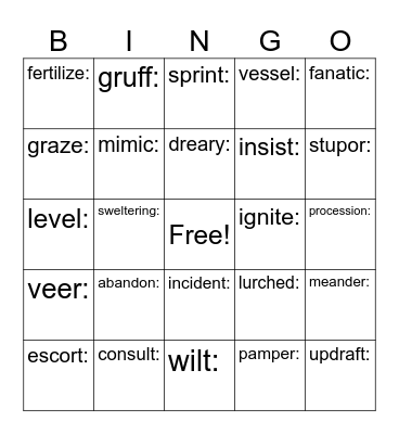 Wild Robot Vocabulary Bingo Card