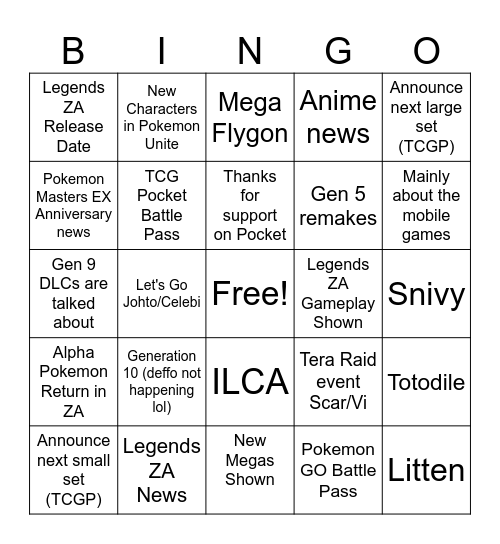 Pokemon Day Bingo 2025! Bingo Card