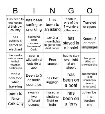 Travel Bingo! Bingo Card