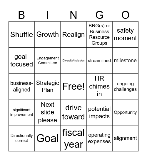 TSS Town Hall Bingo Card