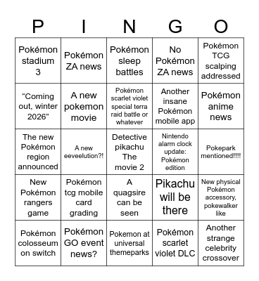 Pokémon Bongo Bingo Card