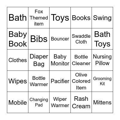 Baby Shower Bingo Card