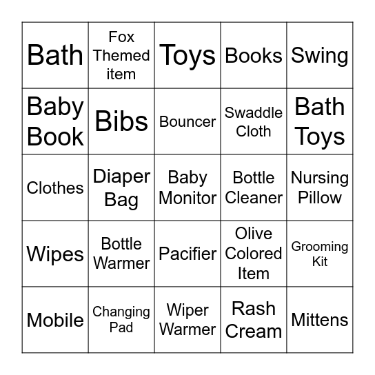 Baby Shower Bingo Card