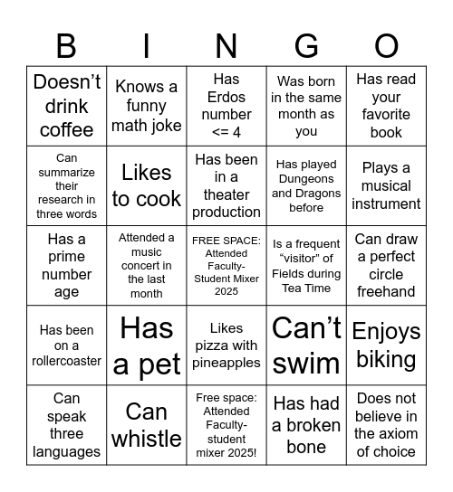 MIXER 2025 Bingo Card