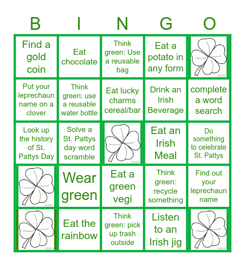 AW Companies Inc St. Patrick's Day Bingo Card