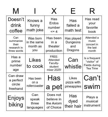 MIXER 2025 Bingo Card