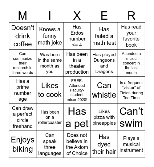 MIXER 2025 Bingo Card