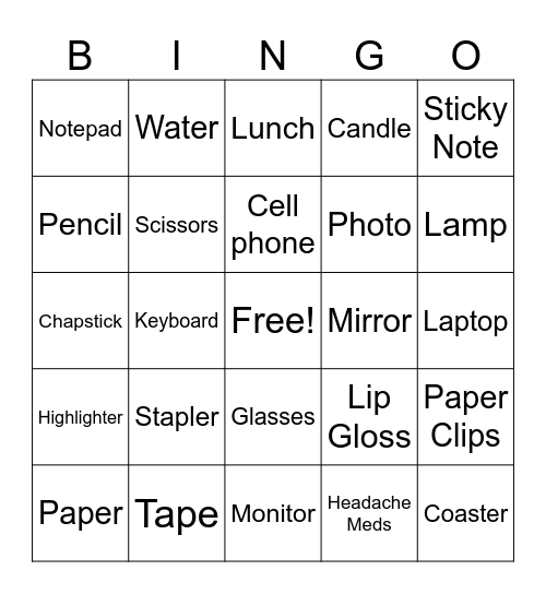 Things on and In Your Desk Bingo Card