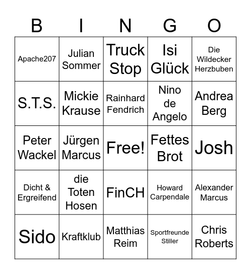 Musik Bingo - the Germans Bingo Card