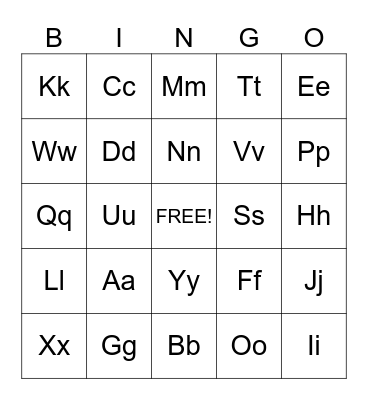 Letters Bingo Card