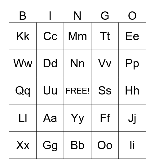Letters Bingo Card