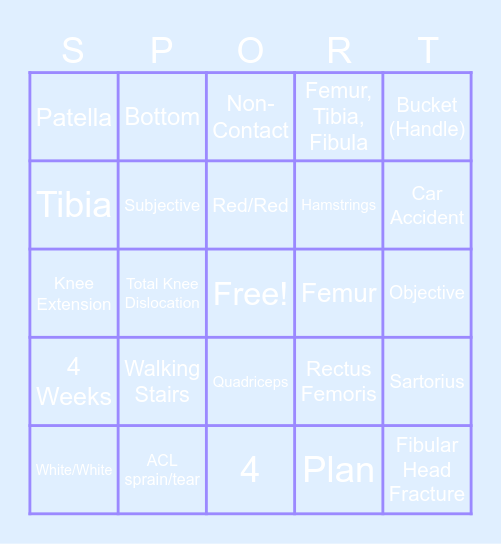 SPORTS MED KNEE BINGO Card