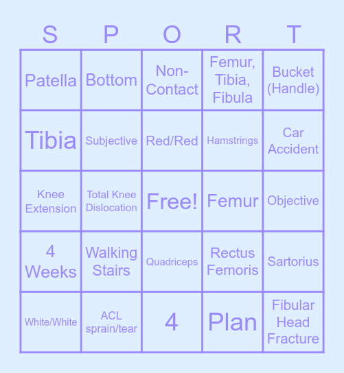 SPORTS MED KNEE BINGO Card