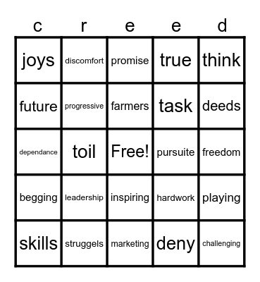 FFA creed Bingo Card
