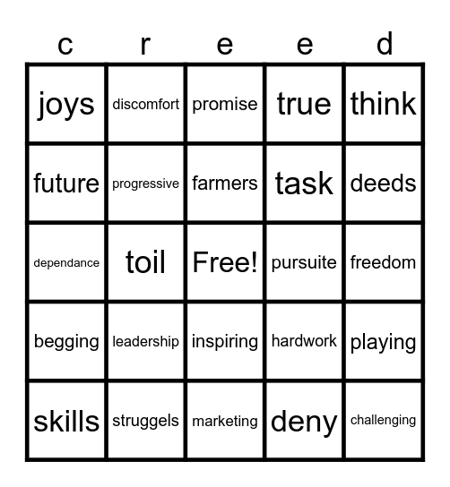 FFA creed Bingo Card