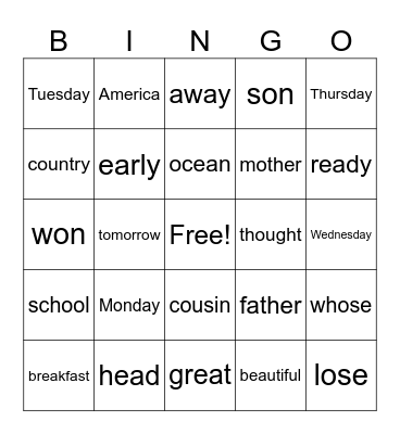 Fundations Module 3 Trick Words Bingo Card