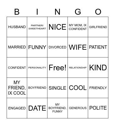 UNIT 6- RELATIONSHIP AND PERSONALITY Bingo Card