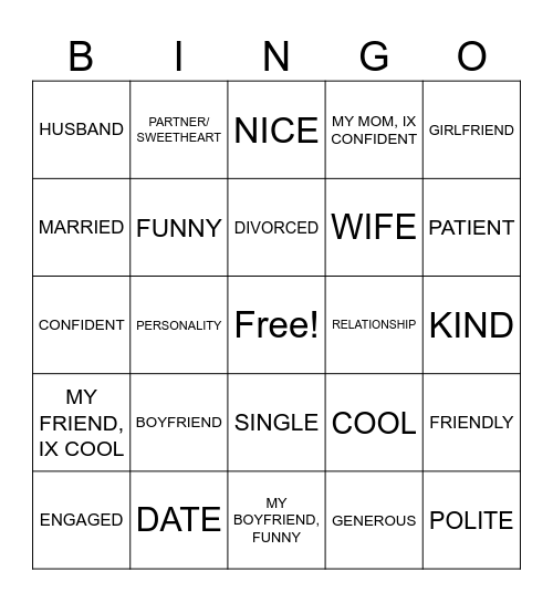 UNIT 6- RELATIONSHIP AND PERSONALITY Bingo Card