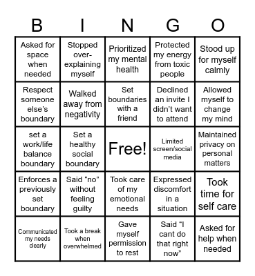 Boundaries Bingo Card