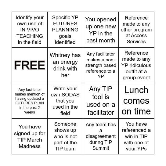 TIP BINGO Card