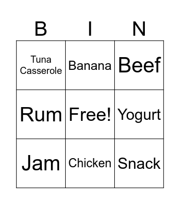 Food Bingo Card