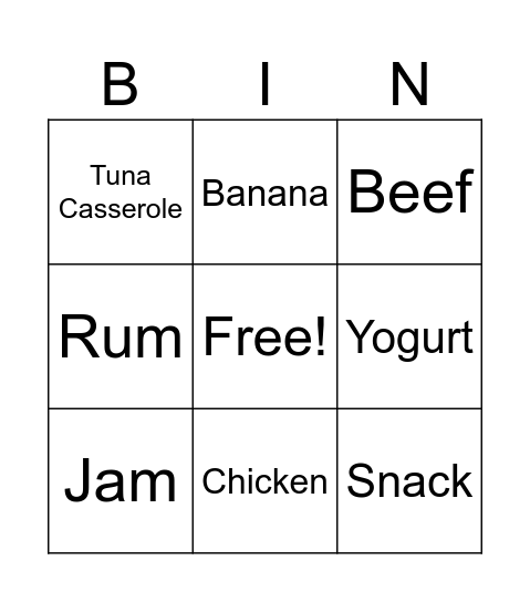Food Bingo Card
