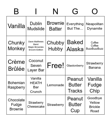 Ben & Jerry's Ice Cream Bingo Card