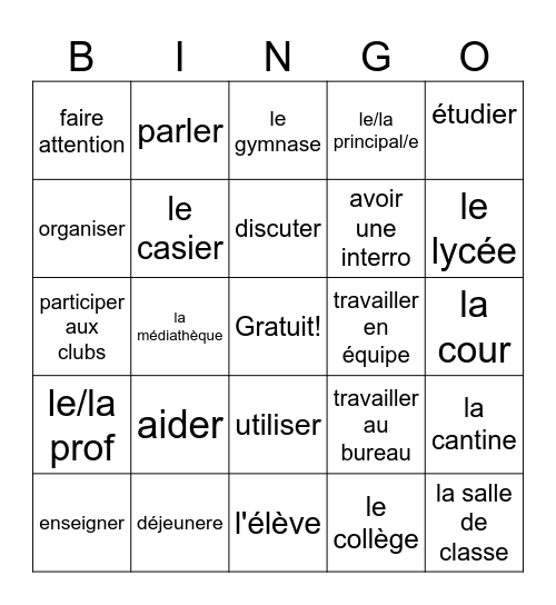 Qu'est-ce qu'on fait à l'école? Bingo Card