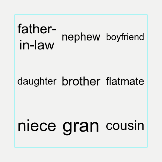Family Members Bingo Card