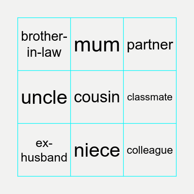 Family Members Bingo Card