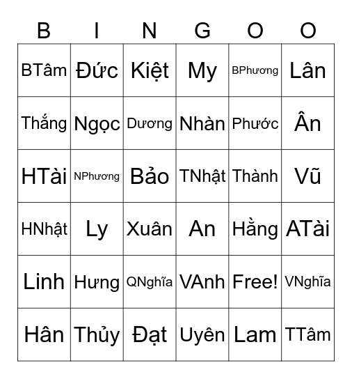 115 YÊU THƯƠNG Bingo Card