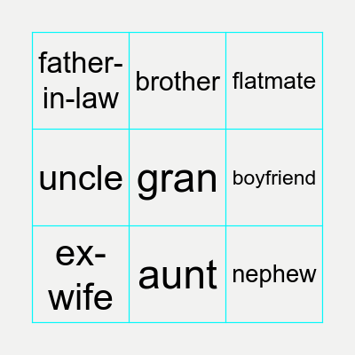 Family Members Bingo Card