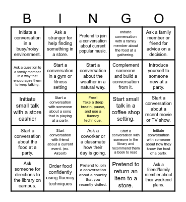 Conversation Starter Bingo Card