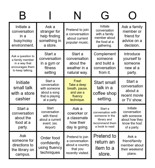 Conversation Starter Bingo Card