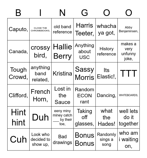 Morris Bingo Card